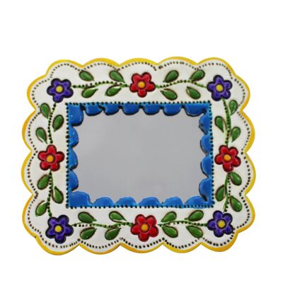 Espejo de pared decorativo azul y blanco pequeño - rectangular
