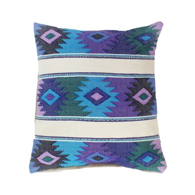 Coussin de canapé tissé à la main 40x40 crème/bleu, Mexique