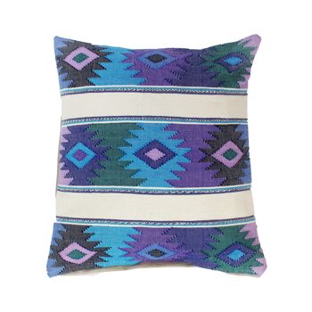 Coussin de canapé tissé à la main 40x40 crème/bleu, Mexique 1