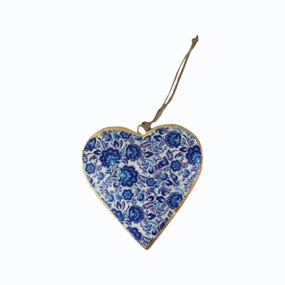 Percha decorativa corazón de metal con flores azules