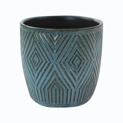 Fioriera in ceramica blu geometrica 14cm Moderna