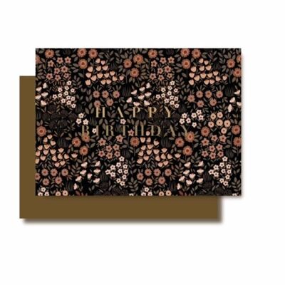 Black Happy Birthday card with gilded text