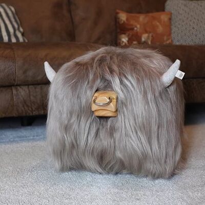 Highland Bull Footstool - TAUPE + Nose ring