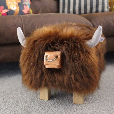 Highland Bull Footstool - 'FAUX BROWN + Nose ring