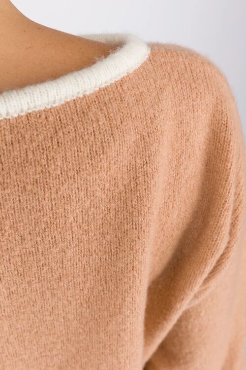 Cashmere & Silk Pullover - Contrasto - Camel/Light brown