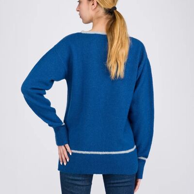 Pullover Cashmere & Seta - Contrasto - Blu scuro