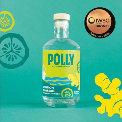 POLLY London Classic, alternativa al gin analcolico al gusto di ginepro-cetriolo-zenzero, bottiglia da 500ml