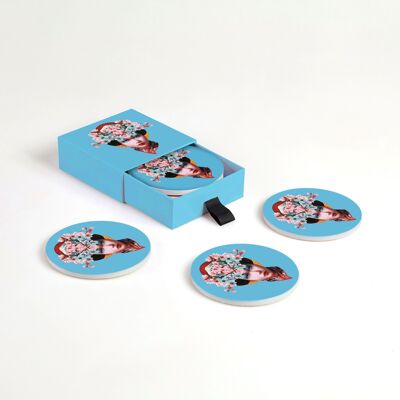 Set of 4 Miss Fuji ceramic coasters