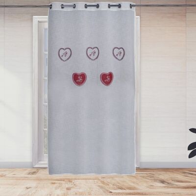 Sheer Curtain Eyelet Panel - Embroidered Hearts - 140 x 240 cm