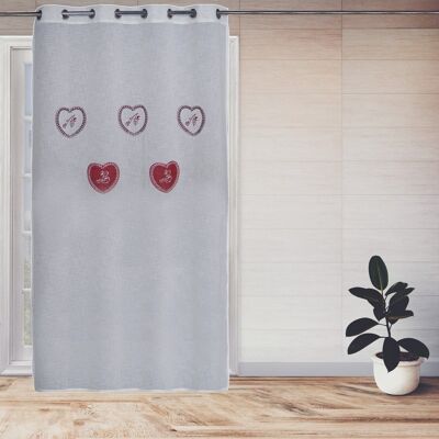 Sheer Curtain Eyelet Panel - Embroidered Hearts - 140 x 240 cm