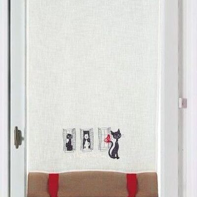 Brise-Bise Blind with Ribbons - Embroidered Cats - 100% Polyester - 60 x 120 cm