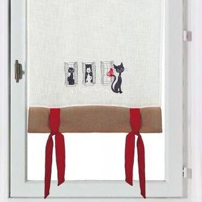 Brise-Bise Blind with Ribbons - Embroidered Cats - 100% Polyester - 60 x 120 cm
