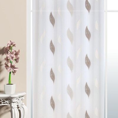 Rideau Voilage FEUILLES Taupe - Panneau à oeillets  -  100 % polyester - 140 x 240 cm