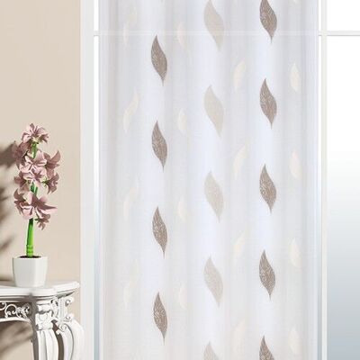 Sheer curtain LEAVES Taupe - Panel with eyelets - 100% polyester - 140 x 240 cm