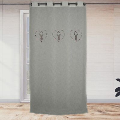 Voile Panel Eyelet Curtain - Embroidered Deer - 140 x 240 cm