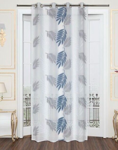 Rideau Voilage TROPICAL - Bleu - Panneau a oeillets - 100% pes - 140 x 240 cm