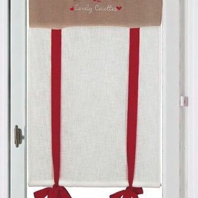 Brise-Bise Blind with Ribbons - Embroidered Cocottes - 100% polyester - 60 x 120 cm