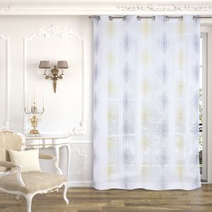 Rideau Voilage ACHILLE - Jaune / Gris - Panneau à oeillets  - 100 % polyester - 140 x 240 cm