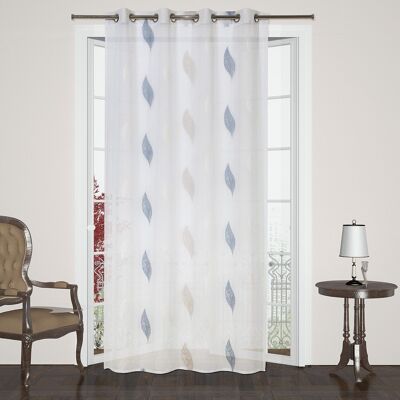 Voile Curtain LEAVES Blue - Panel with eyelets - 100% polyester - 140 x 240 cm