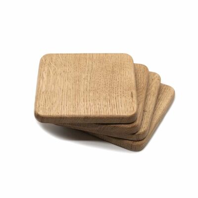 Wooden Coasters for Glasses, Cups or Candles. Solid Walnut, Oak Wood from Sustainable Sources. Set of 4. (Oak Wood)