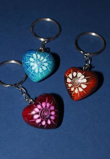 Porte-clés coeur mini avec fleur - stéatite