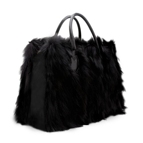 Diva Nera Pelliccia Di Volpe - elegante borsa da donna per ufficio/Business in pelle e per il tempo libero con porta pc e tracolla