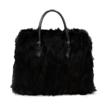 Diva Nera Pelliccia Di Volpe - elegante borsa da donna per ufficio/Business in pelle e per il tempo libero con porta pc e tracolla 2