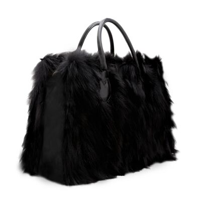 Diva Nera Borsa in pelliccia ecologica - elegante borsa da ufficio/Business in pelle e per il tempo libero con porta pc e tracolla