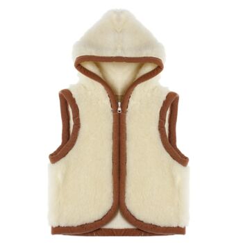 Cardigan enfant laine mérinos marron à capuche - fermeture éclair 1