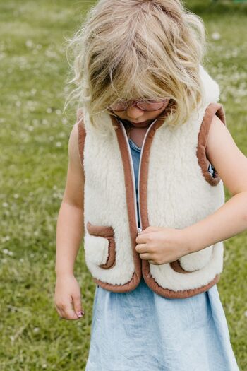 Cardigan enfant laine mérinos marron à capuche - fermeture éclair 3