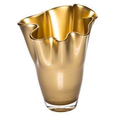 Vase glass corrugated gold metallic