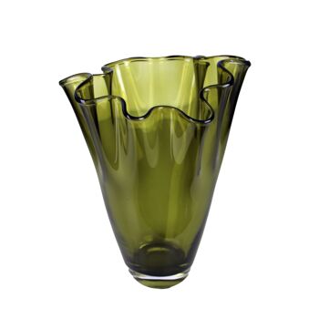 Vase, verre ondulé, vert olive 1