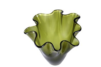 Vase, verre ondulé, vert olive 3