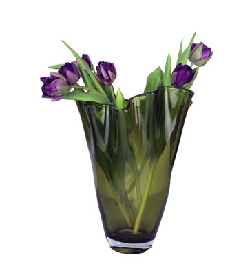 Vase, verre ondulé, vert olive 4