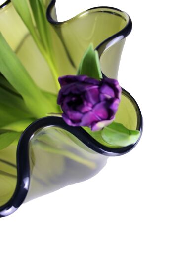 Vase, verre ondulé, vert olive 5