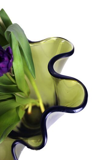 Vase, verre ondulé, vert olive 6