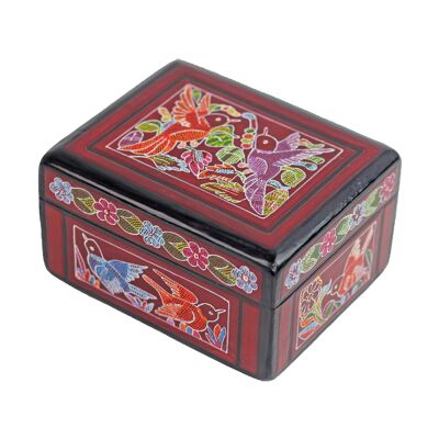 Caja de Olinala artesanal grande rojo oscuro de Mexico