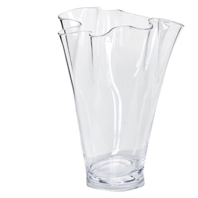 Vase, verre transparent ondulé