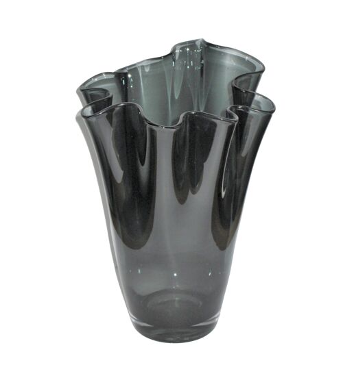 Vase Glas gewellt rauchgrau