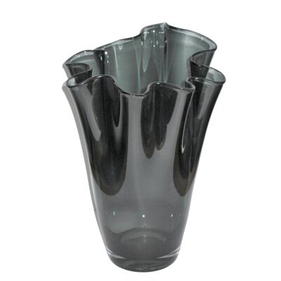 Vase, wavy glass, smoke gray