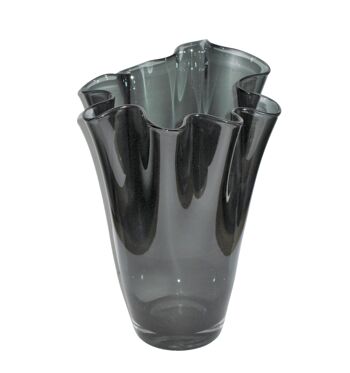 Vase, verre ondulé, gris fumée 1