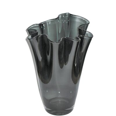 Vase, verre ondulé, gris fumée