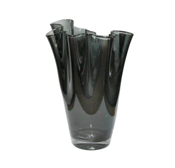 Vase, verre ondulé, gris fumée 4