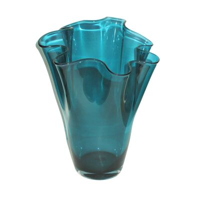 Waved glass vase turquoise