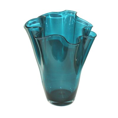 Waved glass vase turquoise