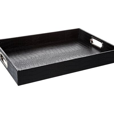 Rectangular tray with stainless steel handles crocodile black