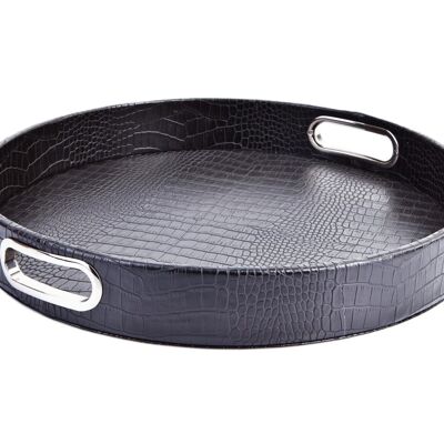 Round black crocodile tray with stainless steel handles