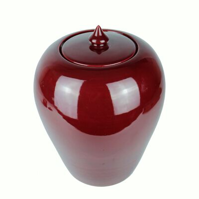 Jarrón con tapa cerámica rojo 25 cm
