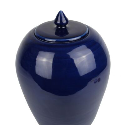 Vase à couvercle en céramique bleu foncé 25 cm