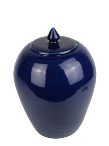 Vase à couvercle en céramique bleu foncé 25 cm 1